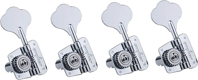 Guyker Bass Tuners (4 for Left) - 1:20 Ratio Open Gear Tuning Key Pegs Machine Head Replacement for Electric Jazz Guitar Bass or Precision Instruments - GK530 Chrome