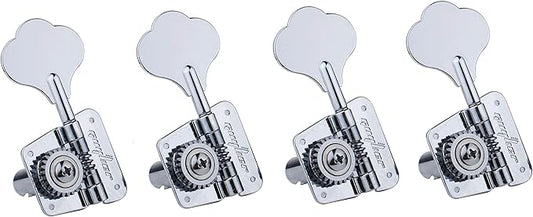 Guyker Bass Tuners (4 for Left) - 1:20 Ratio Open Gear Tuning Key Pegs Machine Head Replacement for Electric Jazz Guitar Bass or Precision Instruments - GK530 Chrome