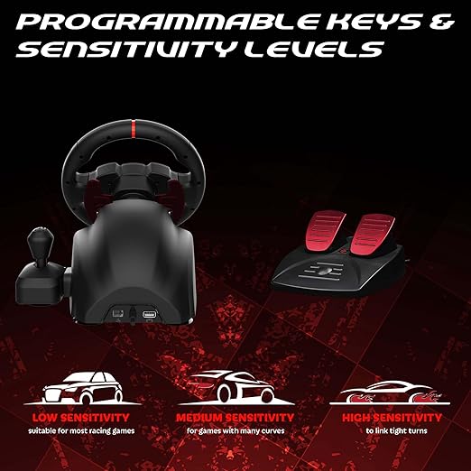 SUBSONIC Superdrive 220RSX Racing Wheel Switch 2/Switch PS4 PC Xbox Series | Steering Wheel, Dual Joysticks, Pedals, Gear Shifter for GTA 6 & Farming Simulator - Vibration, Diameter 22 cm, Rotation 180°