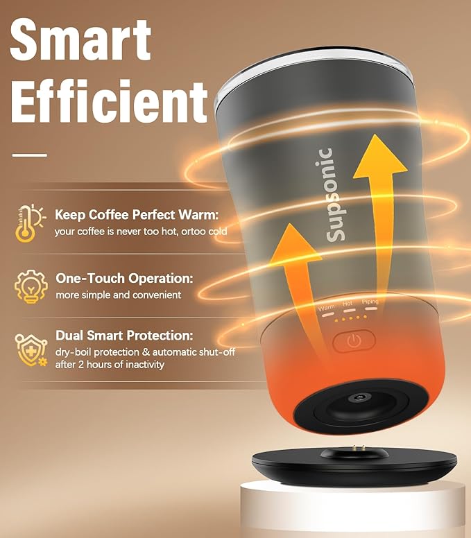 Supsonic - 14oz Heated Coffee Mug, Self-Heating Travel Mug with 3-Temp Settings, Insulated Stainless Steel Constant Temperature Heating Mug for Beverage, Smart Heating Portable Coffee Mug | S1