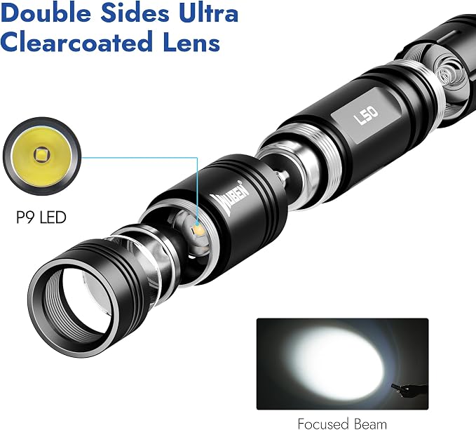 WUBEN L50 Flashlight 1200 High Lumens Tactical Flashlight Pocket Rechargeable Flashlight IP68 with 5 Mode Flash Light, LED Tail Switch Flash Light for Emergencie Camping Home Inspection Repair