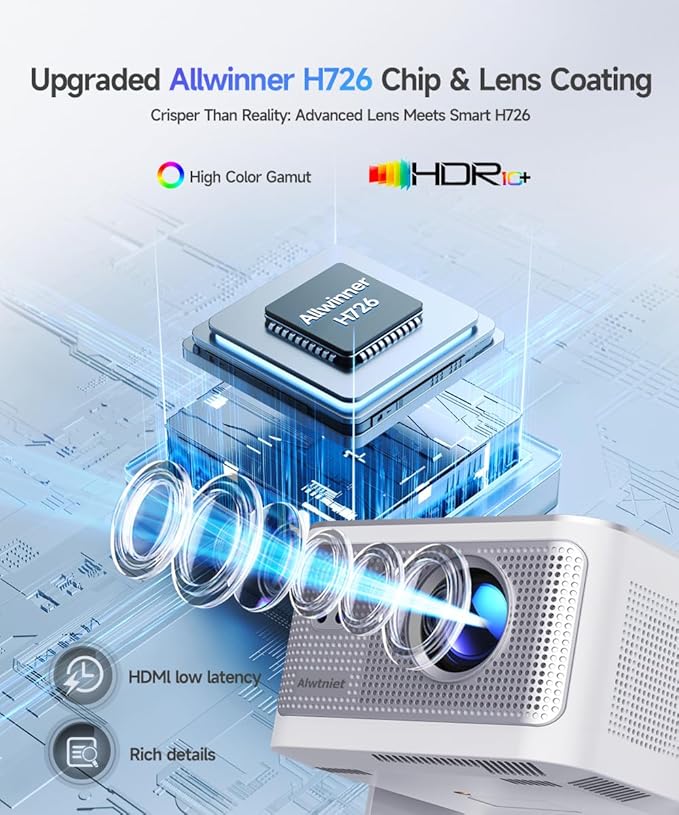 Smart Projector with 4K 8K Support, Android 14 mini Projector with Wifi and Bluetooth, 600 ANSI, Auto Focus & Keystone, Obstacle Avoidance, 1080P Portable Movie Proyector, HY350Max for Home Outdoor