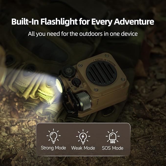 Muzen Upgraded Wild Mini 3.0 Outdoor Portable Wireless Bluetooth Speaker with FM Radio, Phone Charger/15H Playtime/IPX5 Waterproof/3 Mode Flashlight, Rugged Gear for Man Camping/Hiking/Travel(Yellow)