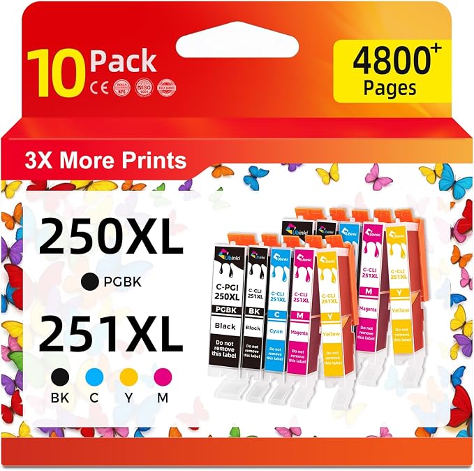250 251 XL Ink Cartridge Compatible for Canon Ink 250xl 251xl PG250 CL251 for MX922 MX920 IX6820 MG5520 Printer for Canon PGI-250XL CLI-251XL to MG7520 MG5622 MG5520 MG6320 MG5420 MG5620,10-Pack
