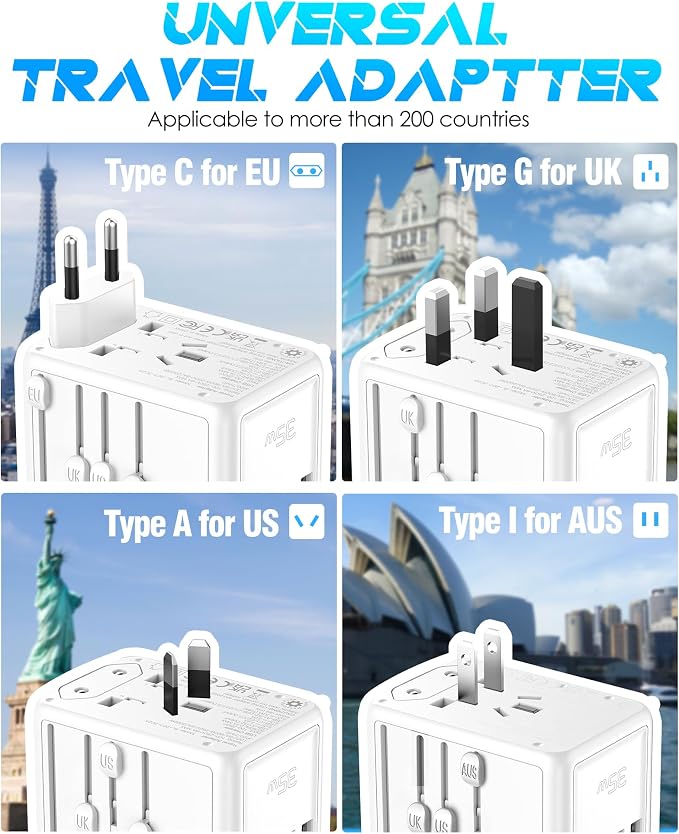 Universal Travel Adapter, 35W PD Fast Charging & 2 USB C 3 USB A & 2500W AC Outlet, International Power Adapter for Europe UK US AU 200+ Countries, Compatible with iPhone 16 15, MacBook, Laptop