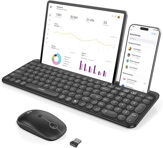seenda Bluetooth Keyboard and Mouse for iPad, CTU-301 Wireless Multi-Device Connection Bluetooth+2.4G Keyboard Mouse Combo with Tablet Holder for iPad/MacBook/Windows, iOS/Android/Phone, Black