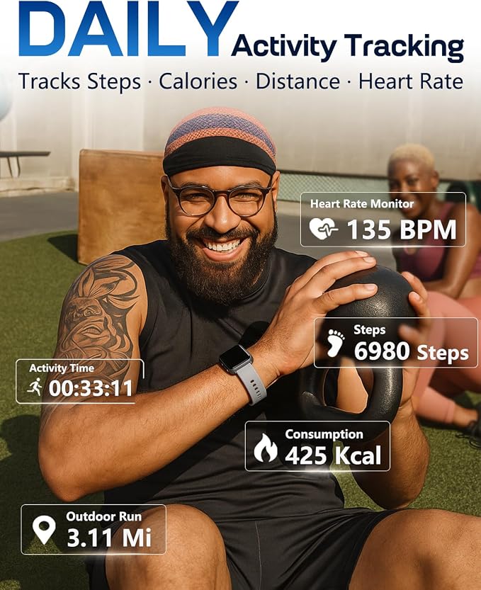 MorePro Fitness Tracker with 24/7 Heart Rate & Blood Pressure Monitor, Blood Oxygen & Sleep Tracker, Smart Watch with Step Calorie Counter, IP68 Waterproof Activity Tracker for Women Men Android iOS