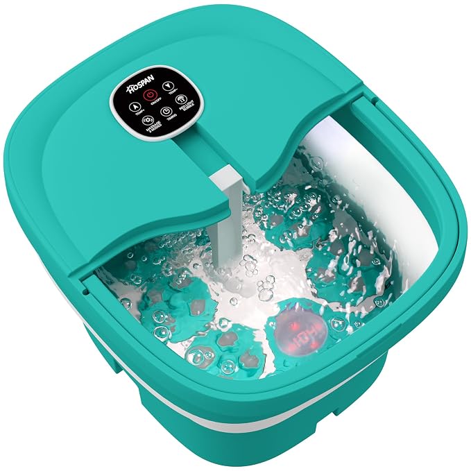HOSPAN Collapsible Foot Spa Electric Rotary Massage, Foot Bath with Heat, Bubble, Remote, and 24 Motorized Shiatsu Massage Balls. Pedicure Foot Spa for Feet Stress Relief