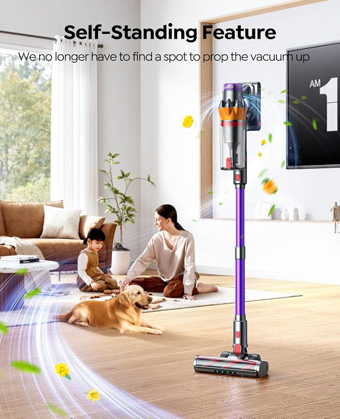 Cordless Vacuum Cleaner, 70Mins 650W 55KPA Vacuum Cleaners for Home, Self-Standing Stick Vacuum with Auto Mode, Anti-Tangle Wireless Vacumm, Scented, Vacuum Cordless for Pet Hair/Carpet/Floor