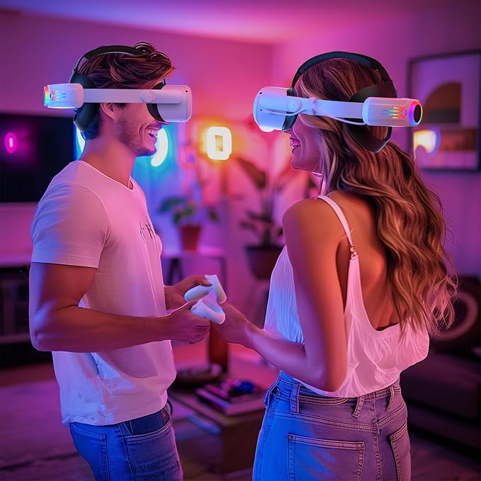 RGB Head Strap with 12000mAh Battery for Oculus Quest 2, Battery Pack for Extended 8 Hrs of Playtime, Fast Charging VR Power, Adjustable Elite Strap Enhanced Support and Balance for Meta Quest 2