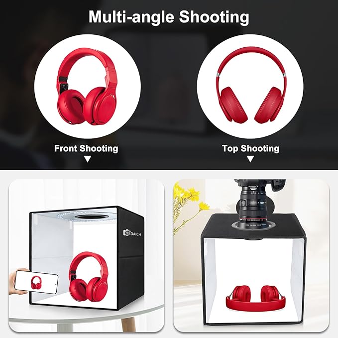 16x16 Inch Portable Folding Photo Studio Shooting Tent Box with Dimmable Ring Light USB, 3 Color Temperatures & 6 Colors PVC Backdrops for Product Photography, YouTube Videos, Smartphone