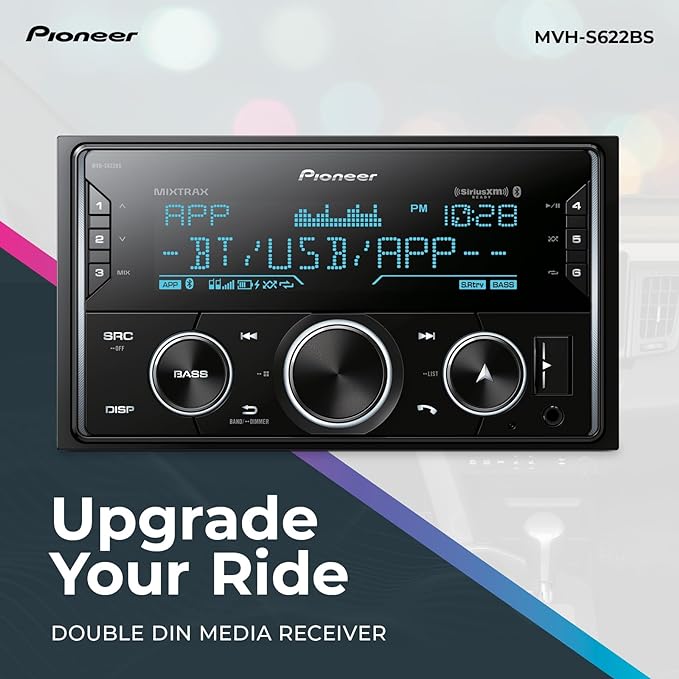 Pioneer MVH-S622BS Double Din Digital Media Receiver – Bluetooth, SiriusXM, Color Change, USB, FLAC, Voice Control, 50W x 4 Output, 13-Band EQ, AM/FM Radio, Hi-Volt RCA Preouts