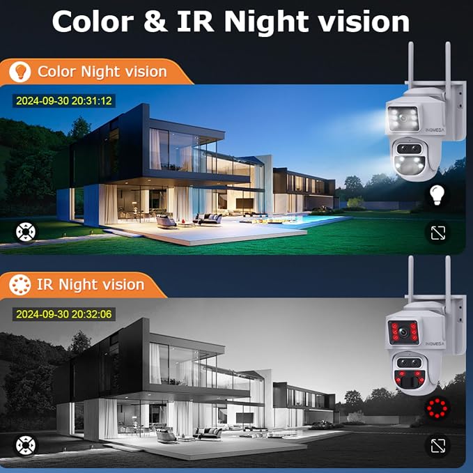 INQMQEGA 4G Solar Security Camera 3K Three Lenses 15X Zoom Outdoor Wireless Camera,PIR Human Motion Detection, Color Night Vision, Spotlight & Siren, Cloud & microSD Storage, App Control