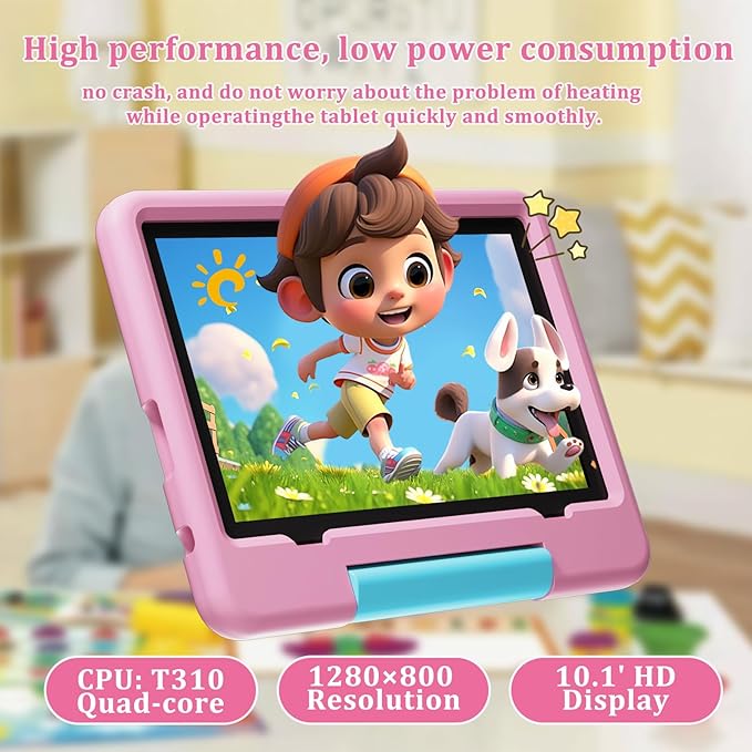 PEICHENG Tablet for Kids with EVA Protective Case, Android 15.0 Toddler Tab PC 10.1Inch RAM 20GB(4+16Expand) + ROM 128GB IPS 800 * 1280 5.0Bluetooth (Pink)