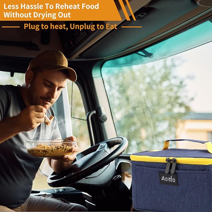 Aotto Heated Lunch Box Food Warmer - 12V/24V 2-in-1 Car Food Warmer with Vehicle Plug - Mini Portable Electric Lunch Box Heater for Men and Women - Reheat & Keep Meals Warm On the Go - Navy Blue