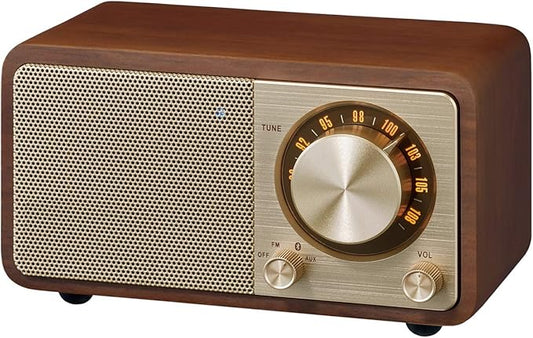 Sangean WR-7GW Wood Cabinet Mini Bluetooth Speaker with FM Tuner and Aux-in Special Edition Color Gold/Walnut