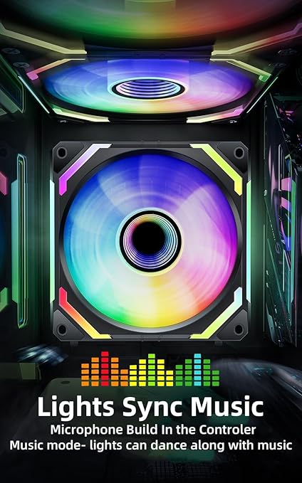 AsiaHorse COSMIQ 120mm Case Fan, Infinity Mirror FDB Reverse Fan with 5V 3-PIN Connector and Small Controller, 2000 RPM and 68.5CFM,Unit Daisy Chain PWM RGB PC Fans for Cases CPU Liquid Coolers, 3Pack