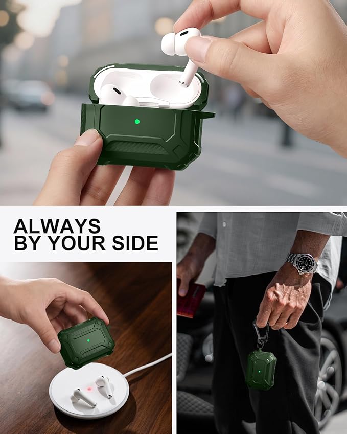 Lerobo for AirPods Pro 2 Case with Cleaner Kit,Hard Protective Cover Compatible with Apple AirPods Pro 2nd/1st Generation with Keychain, Powerful Drop Protection, Magnetic Lid,Cyber Series, Green