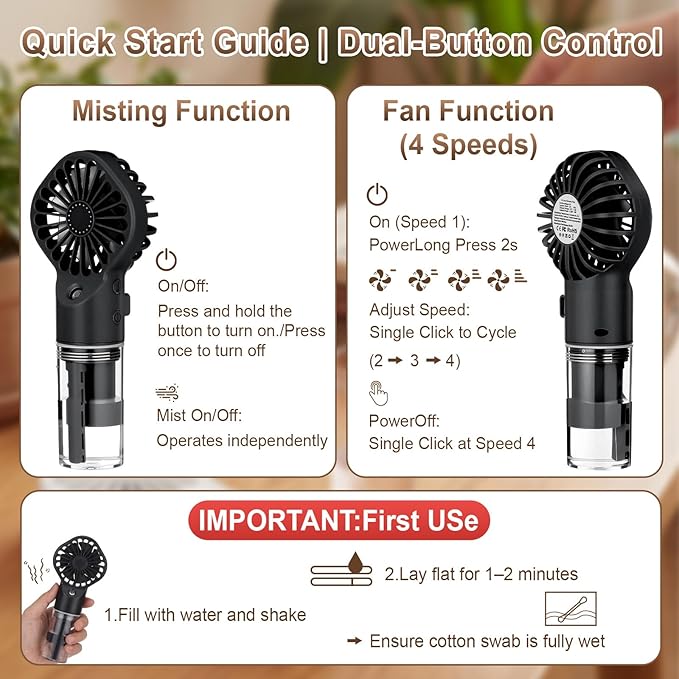 2 Pack Misting Fans Portable Handheld Rechargeable Handheld Spray Fans with 25ml Water Tank 4-speed Personal Cooling Fan, USB-c Mini Hand Fan for Travel Outdoor Sports Camping Office Home