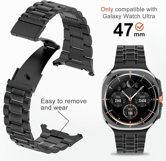 SUPLINK Stainless Steel Band Compatible with Samsung Galaxy Watch Ultra Bands 47mm, Adjustable Metal Replacement Band for Samsung Ultra Watch Bands Men Women, Black