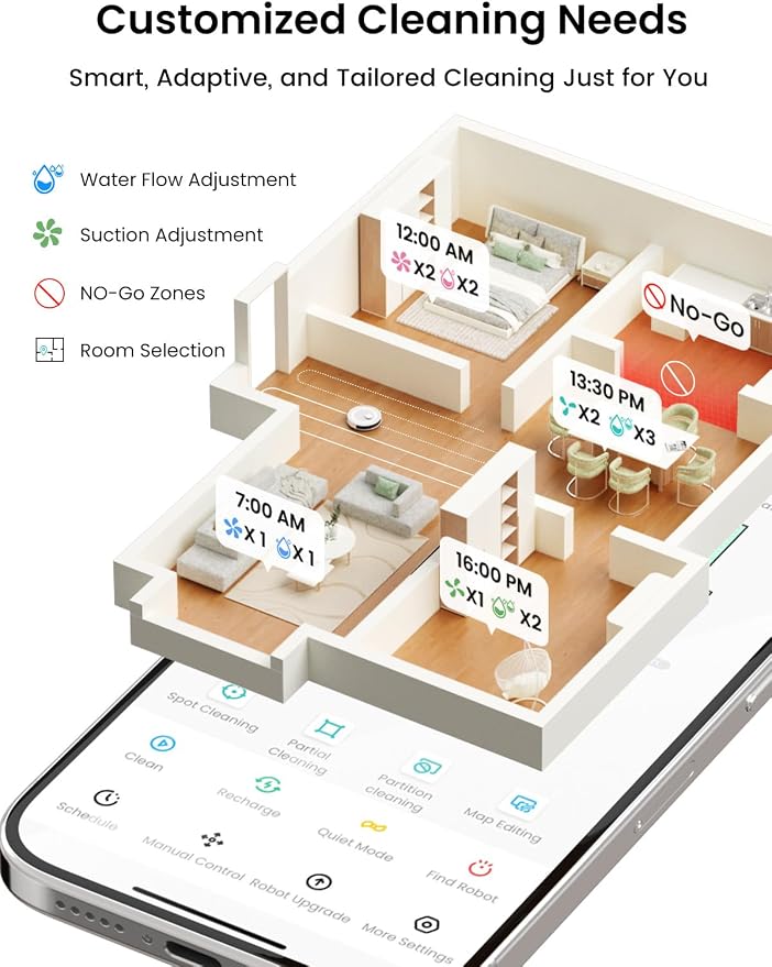 Lefant Robot Vacuum and Mop,75-Day Self-Emptying,6000Pa Powerful Suction,Customized Cleaning,Home Mapping, 140 Min Runtime, Roller Brush for Carpet,2.4G/5G WiFi/Alexa/APP/iWatch,M2 Plus