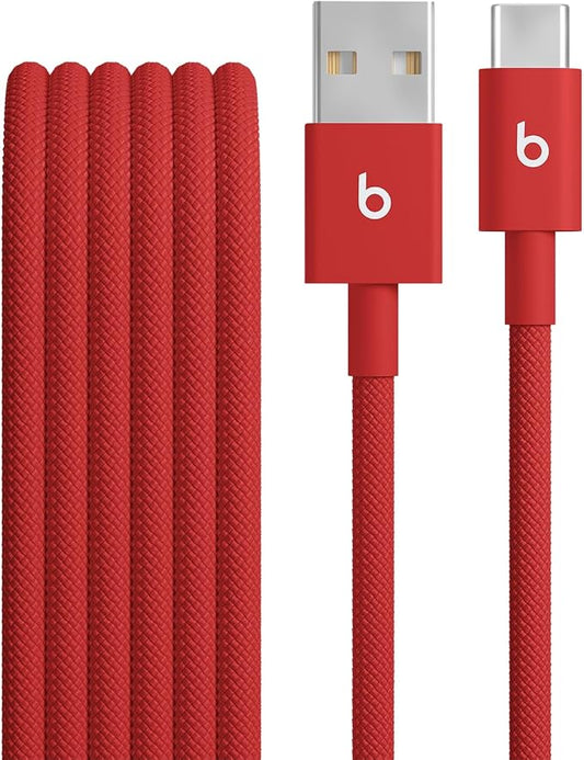 Beats USB-A to USB-C Woven Cable Fast Charging Durable and Tangle-Free Design Compatible Charger for Apple & Android Devices (1.5 m, 5 ft) - Rapid Red
