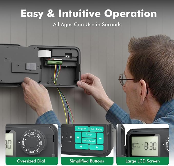RESTMO Remote Control 8-Station Swing Panel Sprinkler System Timer, Outdoor Sprinkler Controller with Rain Delay/Manual/Automatic Watering System, Digital Irrigation for Yard, Lawn & Garden