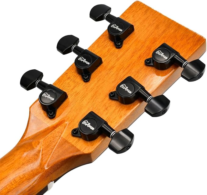 FretJoyB 18:1 Guitar Tuning Pegs 3x3 Standard Guitar Tuners Tuning Keys Replacement for Acoustic or Electric Guitars-Black(3 Right+3 Left)