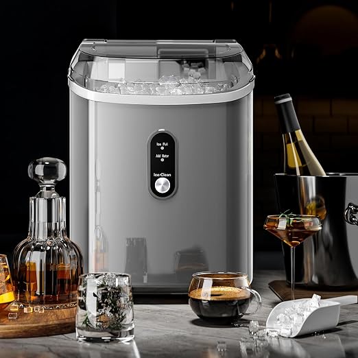 Antarctic Star Nugget Ice Maker Countertop, Chewable Pellet Ice Machine with Self Cleaning Function, Pebble Portable Ice Maker with Ice Scoop for Home Kitchen Office (Grey)