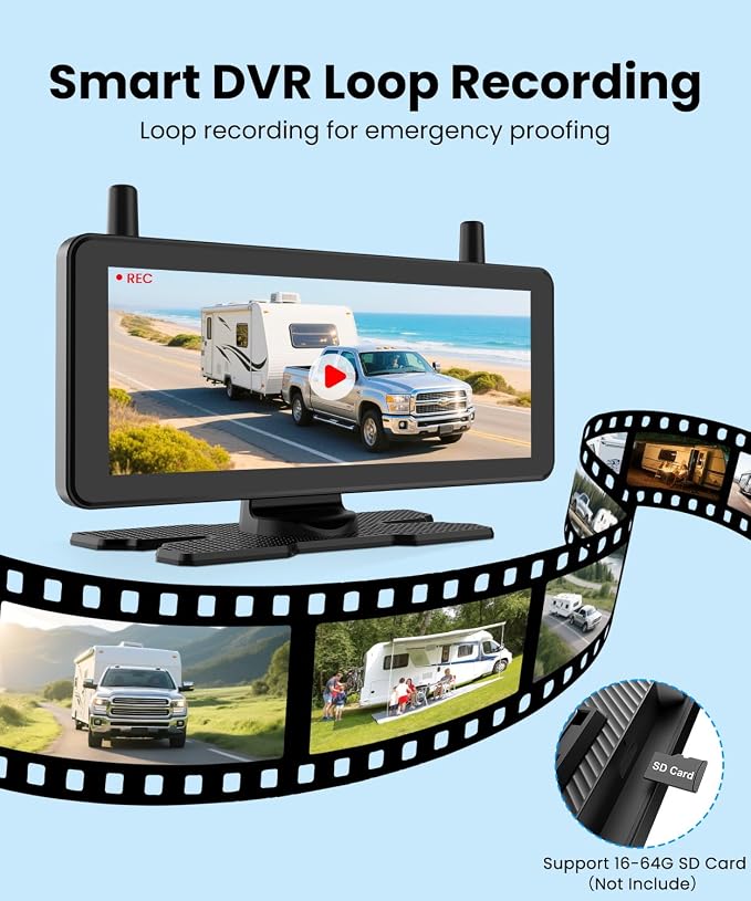 AUTO-VOX 2 Solar Wireless Backup Camera System: 7.2” 1080P HD Monitor, 3-Min Quick Installation for Wider Rear & Trailer View, IP69K Waterproof Back Up Camera for Truck, RV, Camper, Horse/Boat Trailer