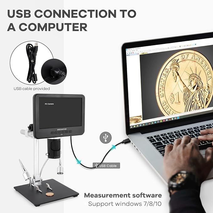 Andonstar AD246S-M HDMI Digital Microscope 2000x for Adults, 3 Lens 2160P UHD Video Record, 7 Inch LCD Soldering Microscope for Electronics Repair, Error Coins, Pro Boom Arm Stand, Windows Compatible