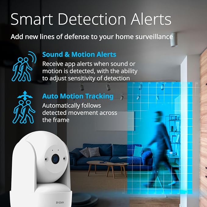 D-Link Indoor Pan & Tilt Wi-Fi Camera w/ 360 Degree View, Full 2K 1296p Resolution, Sound & Motion Detection, 2-Way Audio, Cloud & Local Recording, Night Vision (DCS-6501LH)