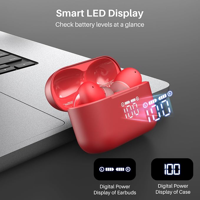 TOZO T20 Wireless Earbuds, Bluetooth 5.3 Headphones with 97H Playtime, IPX8 Waterproof, Dual Mic ENC Call Noise Cancelling, Deep Bass Sound, LED Display, Wireless Charging Case