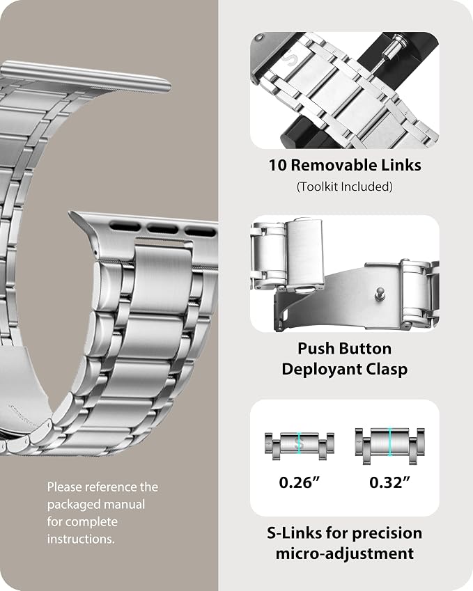 Fullmosa Bands Compatible with Apple Watch Band 46mm Series 11 10, Stainless Steel iWatch Band with Case for Apple Watch, Silver