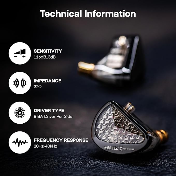 KZ AS16 PRO X in Ear Monitor, 16BA HiFi Wired Earbuds, Professional IEM Earphones with Precision Electronic Crossover, Sparkling Diamond-Like Design for Musician Audiophiles (with Mic)
