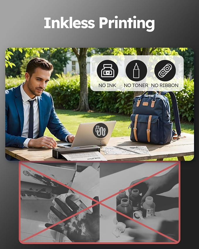 Phomemo Portable Printers Wireless for Travel, Inkless Portable Thermal Printer for Phone Laptop, Support 8.5'' x 11'' US Letter and A4 Szie, Bluetooth Mobile Printers for Vehicle Office Home Use