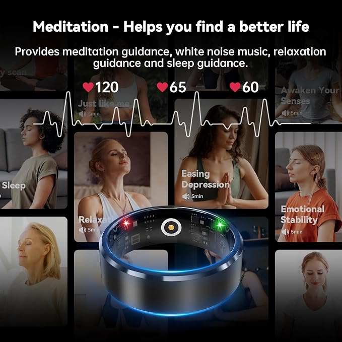 Smart Ring for Men Women - 2025 AI Fitness Tracker with Blood Oxygen/Sleep/Meditation/Heart Rate/Stress, Women's Health, Air Shutter, 5ATM Waterproof, Android & iOS Compatible
