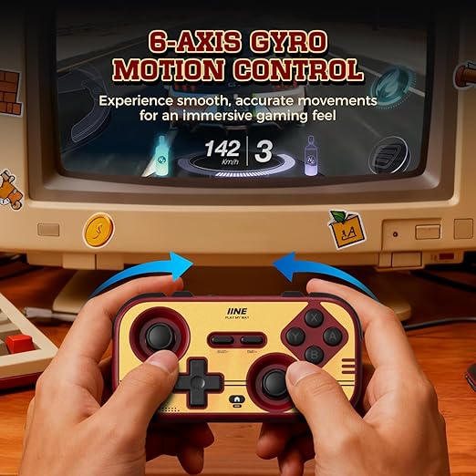 IINE Retro Pocket Game Controller, Wireless Gamepad for Switch/Steam Deck/PC/iOS/Android | Mini Portable Controller with Hall Joystick, 1000Hz Response Rate, Customizable Buttons, 600mAh Battery