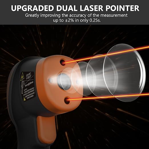 HOLDPEAK Pyrometer D:S=30:1, High Temp Infrared Thermometer -58℉~2732℉, Non-Contact Industrial Laser Thermometer Gun, Digital IR Temperature Gauge 2732 (NOT for Human)