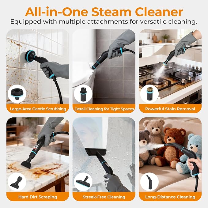 BEAMNOVA Handheld Steam Cleaner, Car Steamer for Auto Detailing, High-Pressure Multi-Purpose Steam Cleaning Machine, 42 oz, for Car Interior, Kitchen, Bathroom, Grout & Tile, Floors, Rose Gold