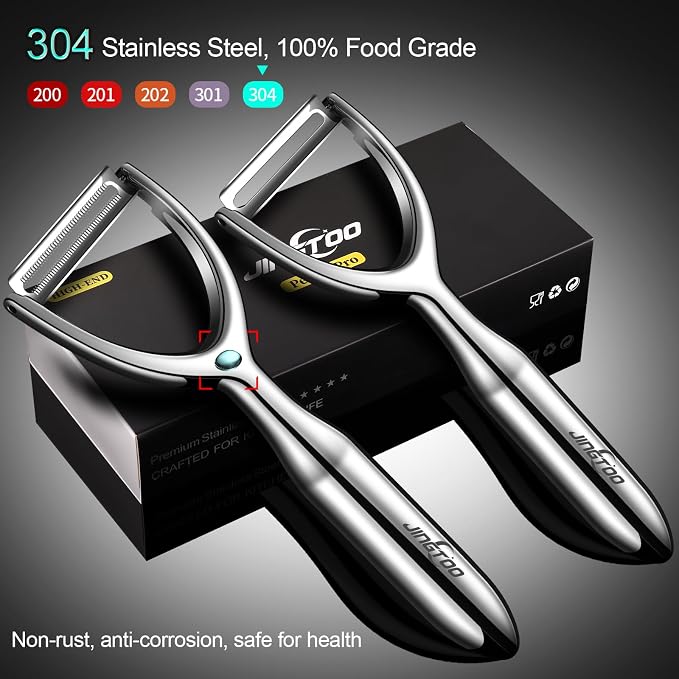 Premium Vegetable Peeler Stainless Steel, Ultra Sharp Peelers for Kitchen, Potato Peeler Rotary Blade, Fruit Veggie Y Peelers Ergonomic Thickened Handle - 5 Years Warranty (Serrated + Plain)