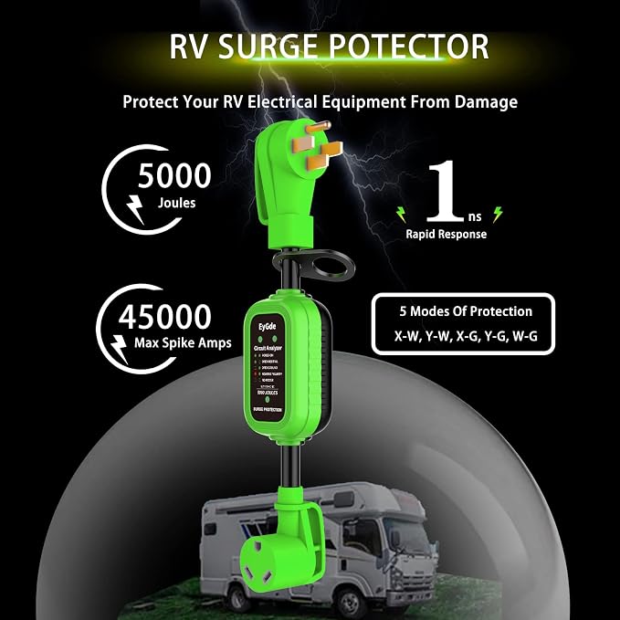 EyGde 50 Amp to 30 Amp RV Adapter with Surge Protector, Patented 5000Joules NEMA 14-50P to NEMA TT-30R RV Adapter Plug 16.3 Inch, Circuit Analyzer Power Guard for Camper Travel Trailer, Green