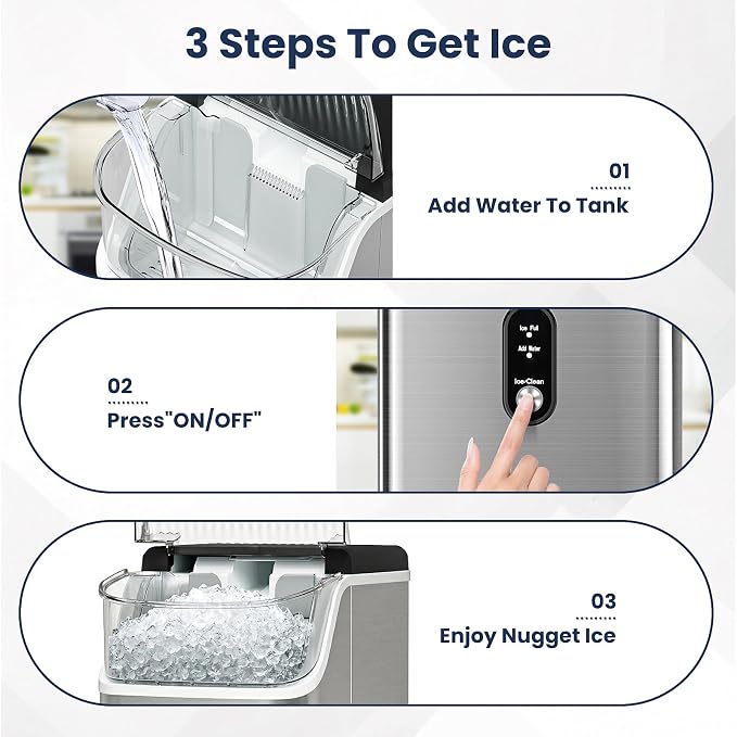 Antarctic Star Nugget Ice Makers Countertop with Handle, 35lbs/Day, Portable Sonic Ice Machine with Auto-Cleaning, Basket and Scoop for Home/Kitchen/Office/Camping(Stainless Steel Silver)