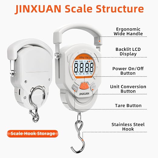 Fishing Scale 132lb/60kg Luggage Scale Digital Fish Scale with Backlit LCD Display, Fish Weight Scale Luggage Weight Scale Hanging Scale with 4 Units USB Cord, Fishing Accessories Fishing Gift