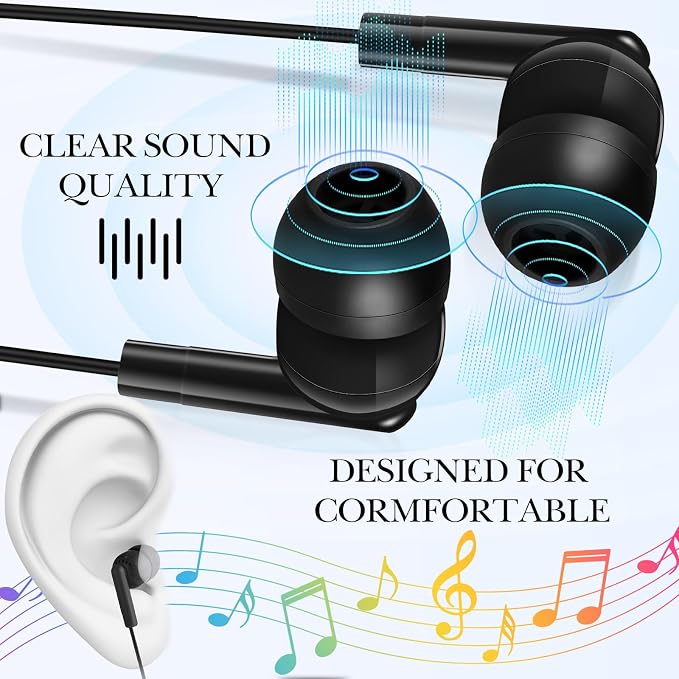 Kanayu 500 Pack Wired Earbuds Bulk for Classroom Ear Headphones Wired Basic Student Earbuds No Microphone with 3.5MM Jack for Class Laptop School Library, Individually Bagged (Black)