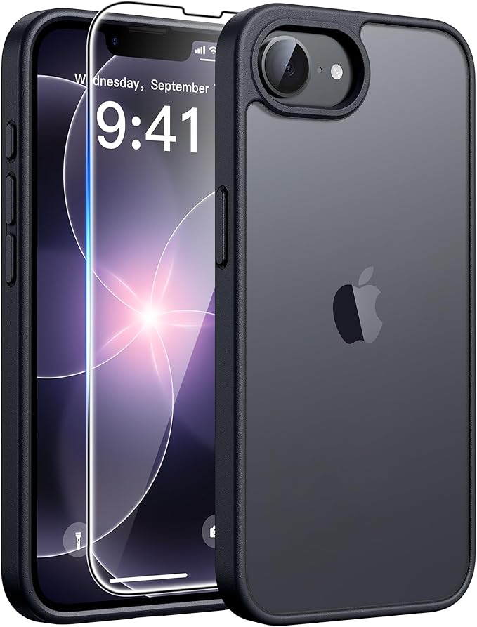 FNTCASE for iPhone 17e Case: iPhone 16e Phone Case [Compatible with Magsafe] Translucent Matte Cases with [Screen Protector] Military Grade Shockproof Protective Phone Cover - Matte Black