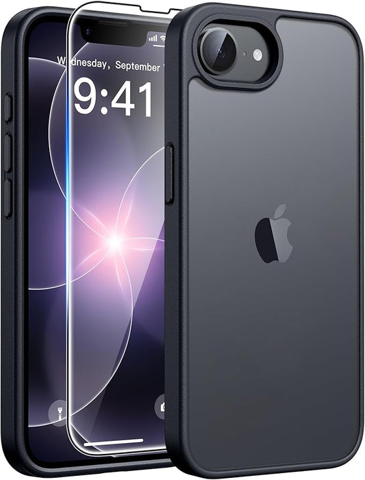 FNTCASE for iPhone 17e Case: iPhone 16e Phone Case [Compatible with Magsafe] Translucent Matte Cases with [Screen Protector] Military Grade Shockproof Protective Phone Cover - Matte Black
