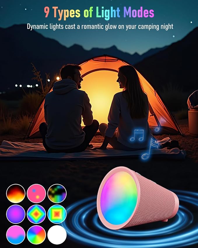 Bluetooth Speaker Wireless, Bluetooth 5.3 Shower Speaker with 9 RGB Lights & 20H Playtime, IPX6 Waterproof Speaker with TWS Pairing, Portable Speaker for Home, Beach, Travel & Birthday Gifts