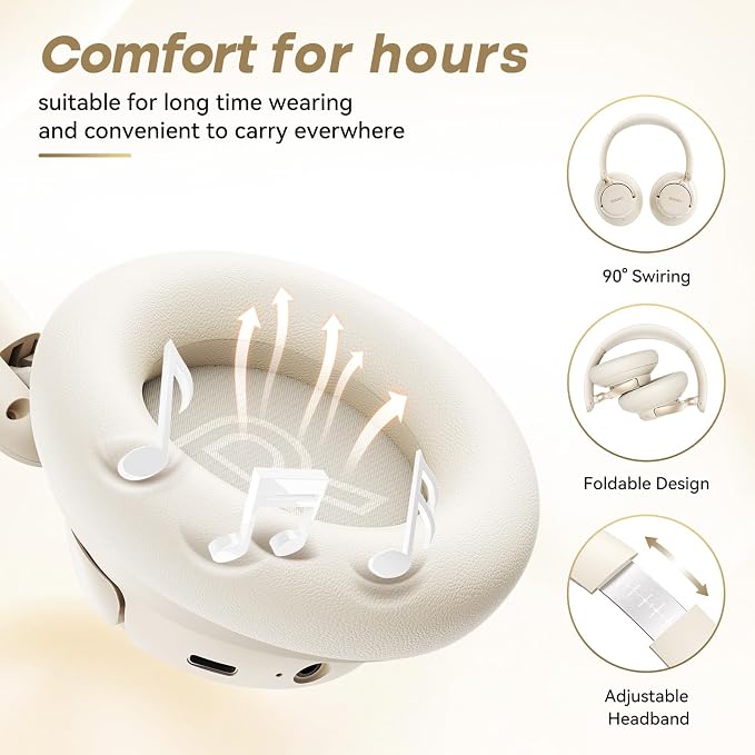 BERIBES Upgraded Hybrid Active Noise Cancelling Headphones with Transparent Modes, 70H Playtime Wireless Bluetooth Headphones with Mic (Beige)