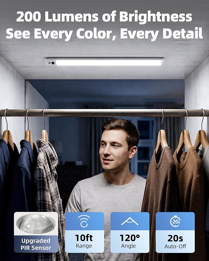EZVALO 6 Pack Under Cabinet Lights, 14.5'' Magnetic Motion Sensor Light, 4000mAh Rechargeable Closet Light with Remote & Timer, Dimmable 5700K Cool White for Kitchen, Closet, Stairs, Hallway